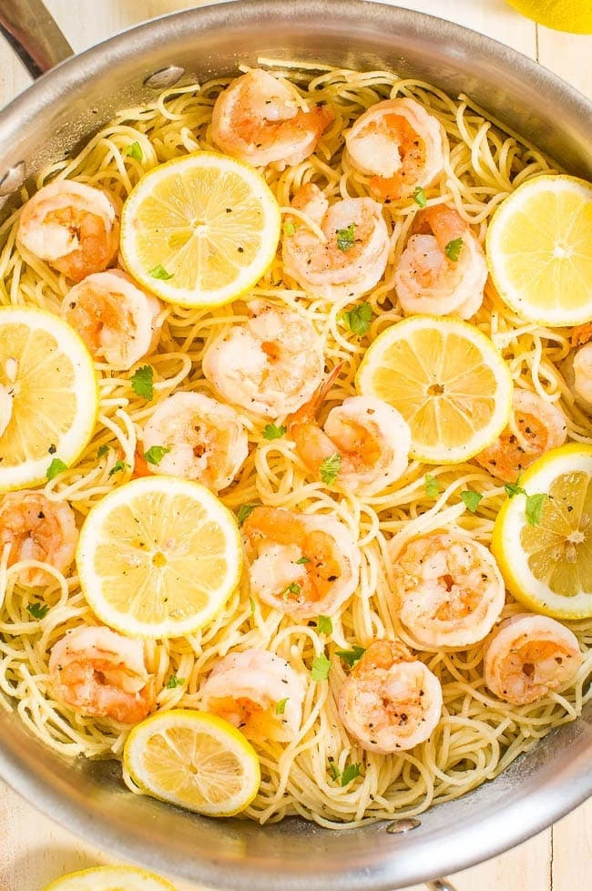 30 Quick and Easy Dinners - 24 Lemon Butter Garlic Shrimp and Angel Hair Pasta
